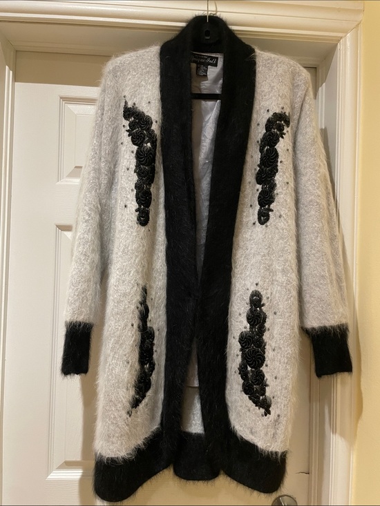 Unique Int’l Sweaters - Unique Intl Vintage Angora Long Cardigan with Embroidered Accents MaximalistGlam